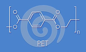 Polyethylene terephthalate (PET, PETE) polyester plastic, chemical structure. Mainly used in synthetic fibers and plastic bottles