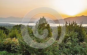 Polyfytos artificial lake sunset in Greece