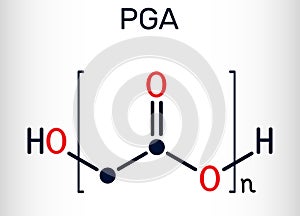 Polyglycolide or polyglycolic acid, PGA molecule. It is a biodegradable, thermoplastic polymer. Skeletal chemical formula