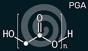 Polyglycolide or polyglycolic acid, PGA molecule. It is a biodegradable, thermoplastic polymer. Skeletal chemical formula on the