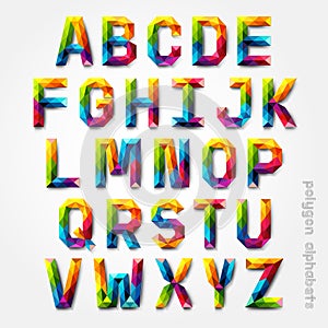 Polygon alphabet colorful font style.