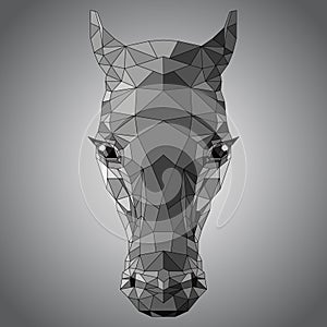 Polygon black-and-white drawing of a horse`s head