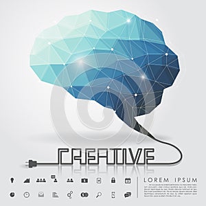 Polygon brain and creative wire with business icon