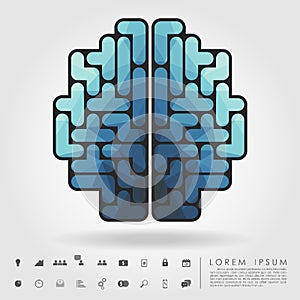 Polygon brain from tetris blocks with business icon