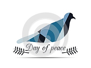 Polygon dove with an olive branch. International Day of Peace.