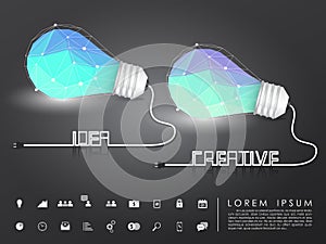 Polygon idea and creative light bulb with business icon