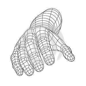 Polygon Mesh or Wireframe Hand Reaching to Viewer