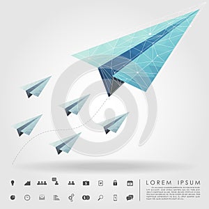 Polygon paper plane on leader concept with business icon