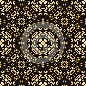 Polygon star symmetry gold dark seamless pattern