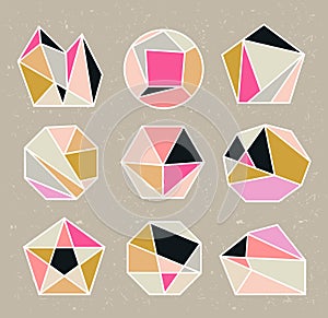 Polygon style with geometric shapes in retro style.