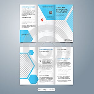 Polygon tri fold brochure template design vector