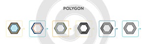 Polygon vector icon in 6 different modern styles. Black, two colored polygon icons designed in filled, outline, line and stroke