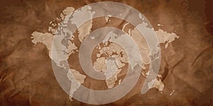 Polygon world map vintage background. White dots world map brown vintage background.