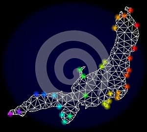 Polygonal 2D Mesh Map of Honshu Island with Colorful Spectrum Light Spots