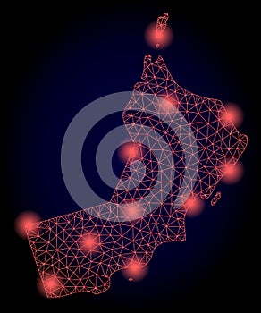 Polygonal 2D Mesh Map of Oman with Red Light Spots