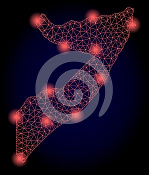 Polygonal 2D Mesh Map of Somalia with Red Light Spots