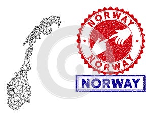 Polygonal 2D Norway Map and Grunge Stamps