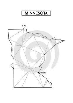 Polygonal abstract map state of Minnesota with connected triangular shapes formed from lines. Capital of state - Saint