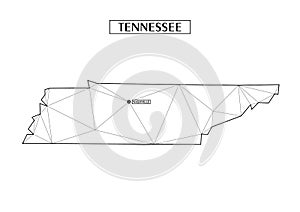 Polygonal abstract map state of Tennessee with connected triangular shapes formed from lines. Capital of state -