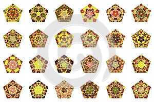 Polygonal abstract ornate mosaic ornament pentagon logo template set set