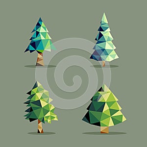 Polygonal abstract pine tree set