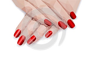 A polygonal arm pattern for manicure of female hellac red