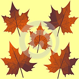 Polygonal Autumn maple leaves. Vector leaf Clip Art