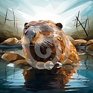 Surreal Low Poly Beaver Portrait In Mosaic Style Vector Illustration photo
