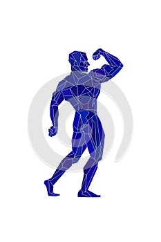 Polygonal blue bodybuilder, silhouette. Vector