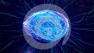 Polygonal brain shape with glowing lines and dots
