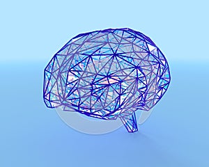 Polygonal brain shape with glowing lines and dots.