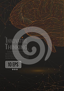Polygonal brain wireframe on black BG