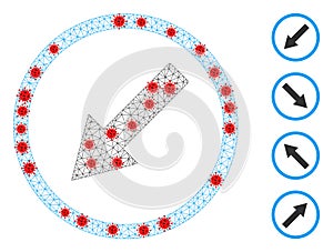 Polygonal Carcass Down-Left Rounded Arrow Icon with Infection Nodes