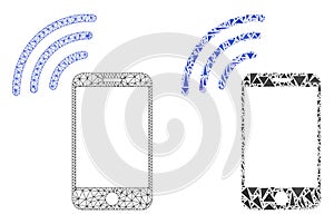 Polygonal Carcass Mesh Cellphone Signal and Mosaic Icon