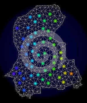 Polygonal Carcass Mesh Map of Sindh Province with Colorful Light Spots