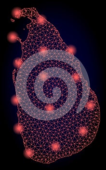 Polygonal Carcass Mesh Map of Sri Lanka with Red Light Spots