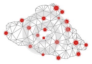 Polygonal Carcass Mesh Vector Greek Lesbos Island Map with Coronavirus