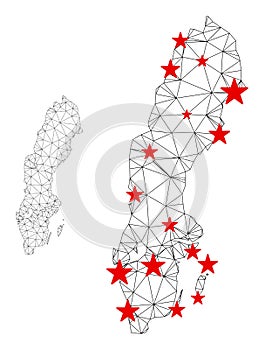 Polygonal Carcass Mesh Vector Sweden Map with Stars