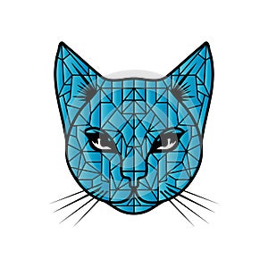 Polygonal cat face in art style. Triangle animal symbol illustration