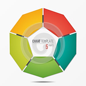Polygonal circle chart infographic template with 5 parts