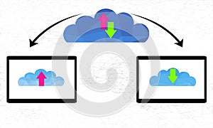 Polygonal Cloud computing technology. Tablet concept.