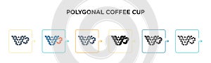 Polygonal coffee cup vector icon in 6 different modern styles. Black, two colored polygonal coffee cup icons designed in filled,