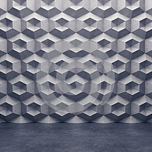 Polygonal concrete wall and glossy concrete floor
