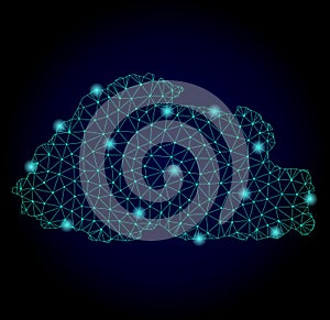 Polygonal 2D Mesh Map of Bhutan with Light Spots