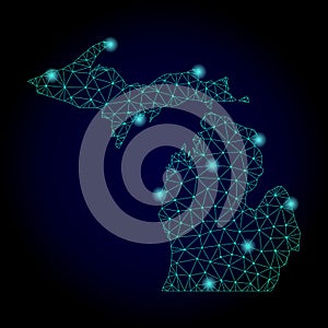 Polygonal 2D Mesh Map of Michigan State with Light Spots