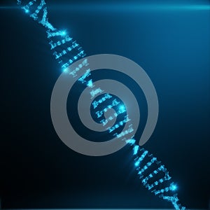 Polygonal DNA Concept consisting of Blue Dots and Lines. Digital Illustration DNA Structure. DNA molecule structure, 3D