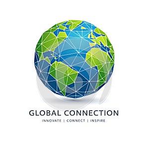 Polygonal Earth Illustration Representing Global Connection Innovation And Worldwide Communication Network