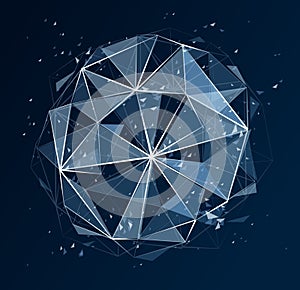 Polygonal elements vector abstract background, low poly 3D object, connected lines in perspective fractal design element, mesh