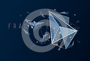 Polygonal elements vector abstract background, low poly 3D object, connected lines in perspective fractal design element, mesh