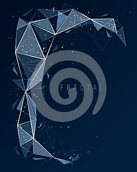Polygonal elements vector abstract background, low poly 3D object, connected lines in perspective fractal design element, mesh